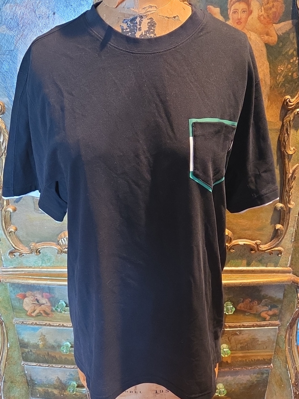 Wilson Black Short Sleeve Tee with Green-Trim Chest Pocket Sz XL